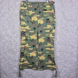 Tunnel Vision Chaos Camo Cargo Pants Green Y2K Butterfly Skull Wide Leg Large